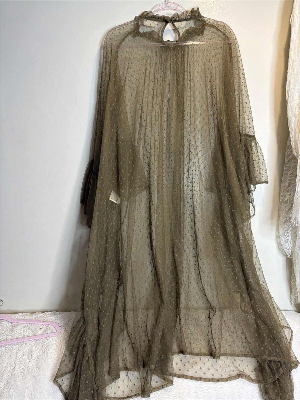 Free People Swiss Dot Ruffle Kaftan Sheer Coverup Dress OS - Picture 8 of 8